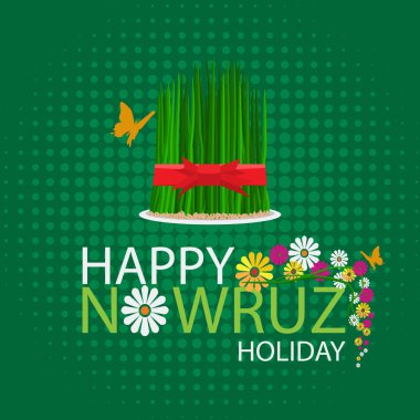 Nevruz tatil çim semeni kırmızı kurdele ile plaka üzerinde