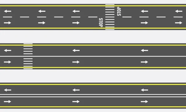 从顶视图矢量无缝的沥青公路和公路类型. — 图库矢量图片