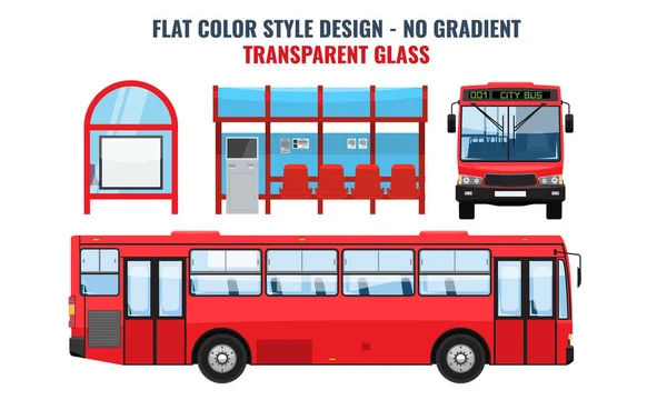 Cool design moderne plat transports publics. Structure de l'arrêt de bus et bus de ville — Image vectorielle