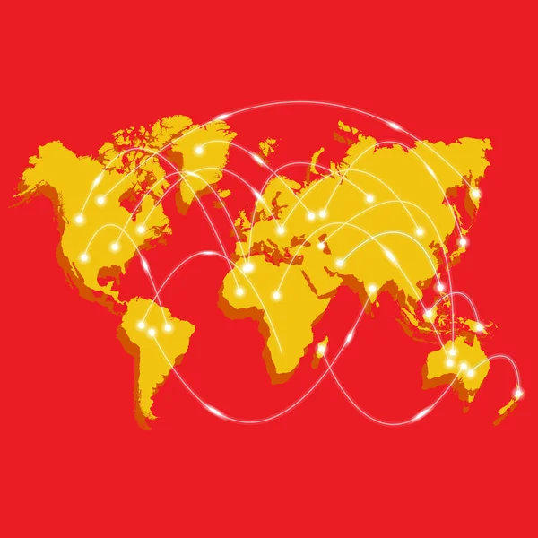 Mapa del mundo con nodos conectados por líneas. Logística Internacional o concepto de negocio — Archivo Imágenes Vectoriales