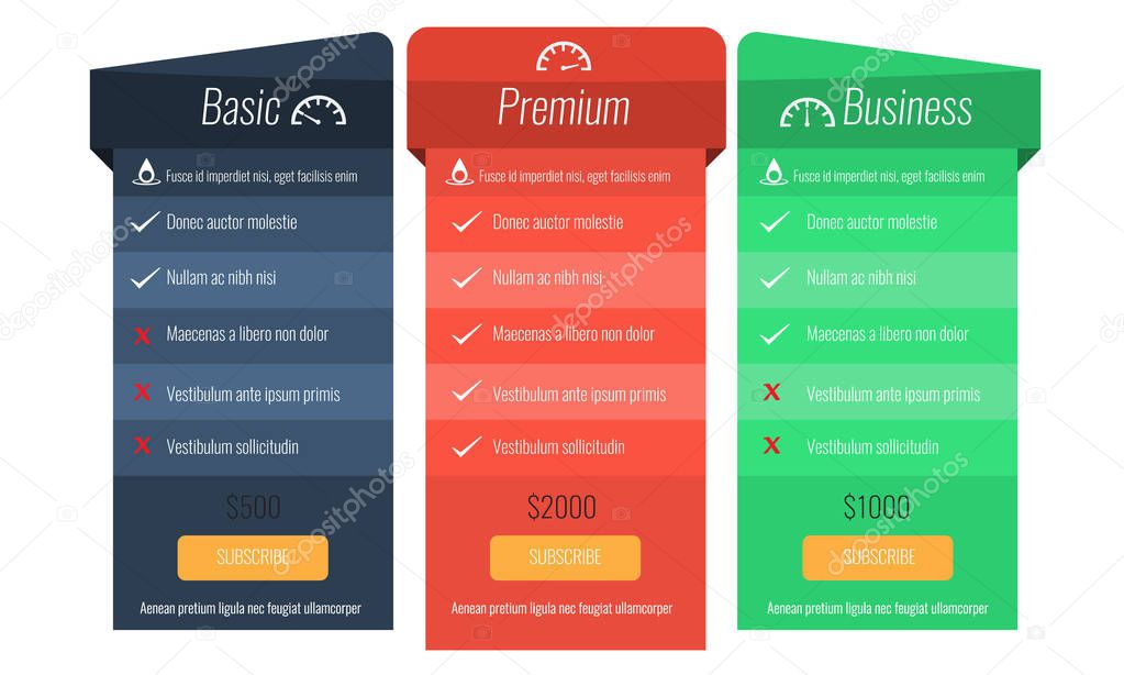 Trendy price list and offer columns. Flat vector.
