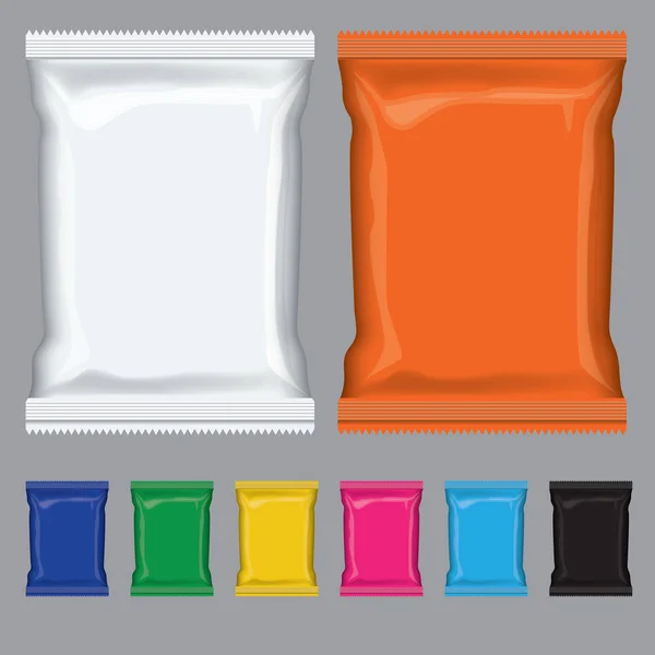Paquetes vacíos de chocolate o galletas con diferentes colores para su diseño — Vector de stock