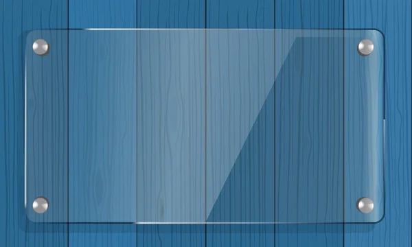 Прозоре скло порожня тарілка глузує з синім дерев'яним фоном . — стоковий вектор