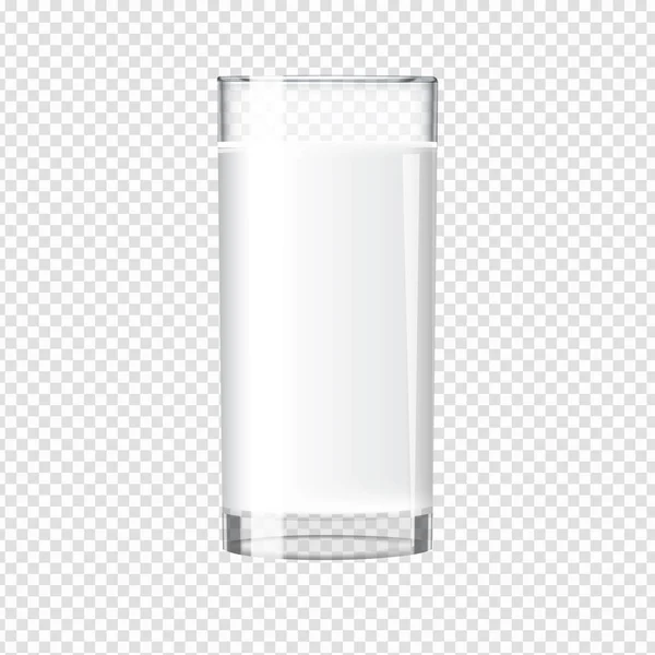 Mléko v mock-up průsvitného skla. Vysoké sklenice s nápojem. Vektorové ilustrace. — Stockový vektor