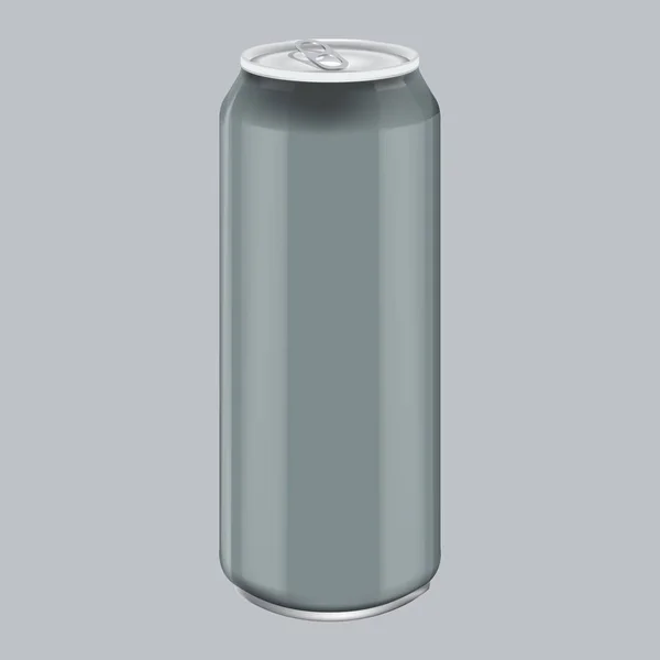 Bevanda in alluminio grigio metallo. Mockup per l'imballaggio dei prodotti. Bevanda energetica può 500ml, 0,5L — Vettoriale Stock