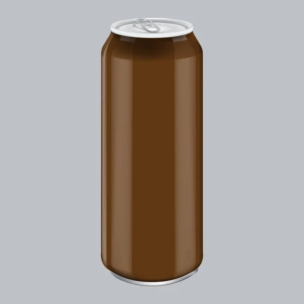Bebida de aluminio de metal marrón. Mockup para empaquetado de productos. Lata energética de la bebida 500ml, 0,5L — Vector de stock