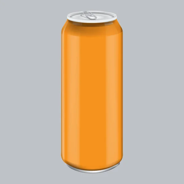 Πορτοκαλί μεταλλικό αλουμίνιο ποτό ποτό. Κοροϊδεύω για συσκευασία του προϊόντος. Ενεργειακό ποτό μπορεί 500ml, 0, 5l — Διανυσματικό Αρχείο