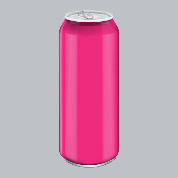 Bebida de aluminio de metal rosa. Mockup para empaquetado de productos. Lata energética de la bebida 500ml, 0,5L — Archivo Imágenes Vectoriales