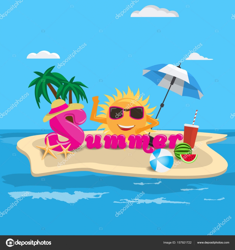 Summer vector banner design concept with summer cartoon ...