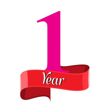 kırmızı kurdele ile 1 yıl yıldönümü logo. Düz stil vektör