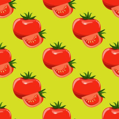 Domates ve domates sorunsuz arka plan dilim. Düz ve katı renk tasarlamak vektör.