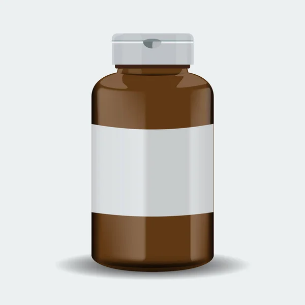 Tabletták mezőbe. Barna orvosi konténer. Vektoros illusztráció elszigetelt fehér background — Stock Vector