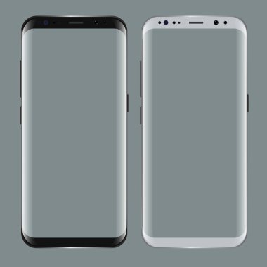 Siyah smartphone ile boş perde. Gerçekçi 3d Mockup için vitrin senin app projeleri.