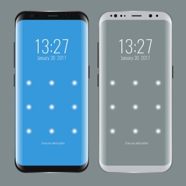 Siyah ve beyaz smartphone. Modern kullanıcı arayüzü ile bir ekran kilidi.