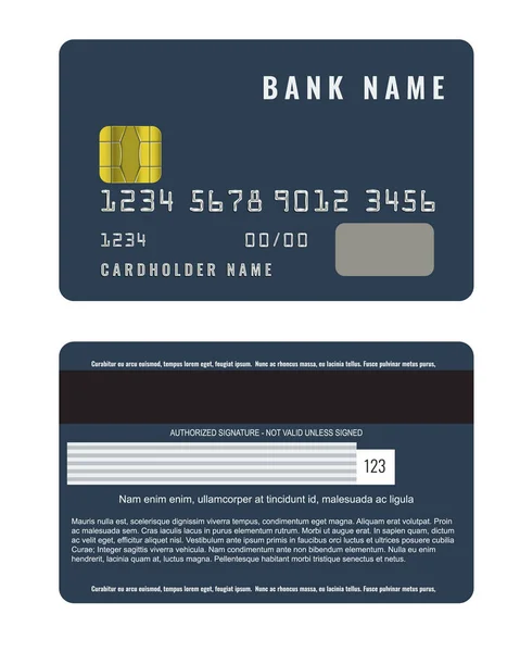 Realistische creditcard met een chip voorzijde en achterzijde uitzicht mock up. — Stockvector