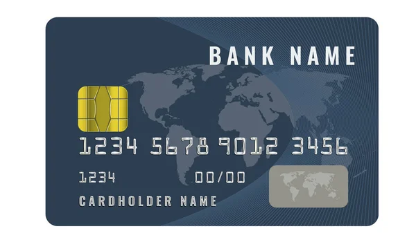 Modelo de design de cartão de crédito realista com uma visão frontal chip mock up. Cor azul escuro . — Vetor de Stock