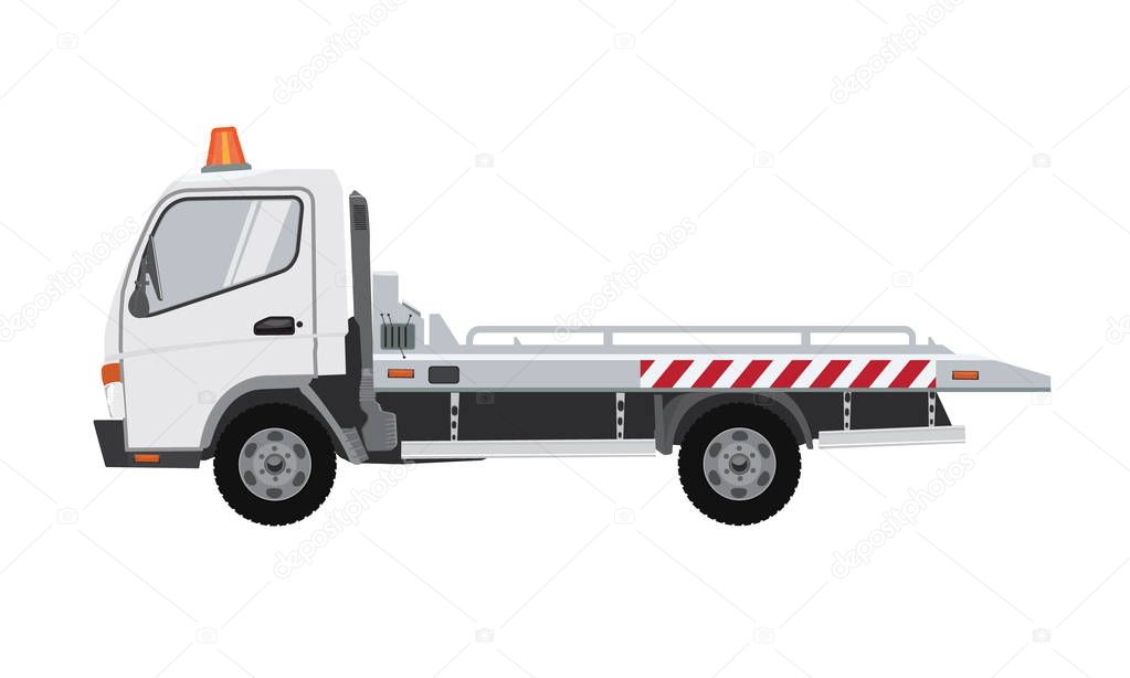 White tow truck. Flat vector with solid color design.