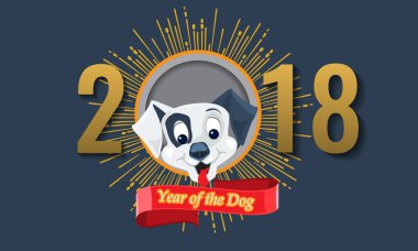 Köpek mutlu çene yeni yıl 2018. Vektör çizim.