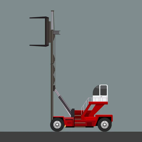 Vector de carretilla elevadora que trabaja con contenedor de carga y cartón y gancho de grúa . — Vector de stock