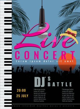 Yaz canlı müzik konser poster şablonu. Vektör çizim