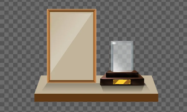 3D vector üveg ptrophy, a copyspace elülső kilátás alap és üres kerettel. Vektor — Stock Vector