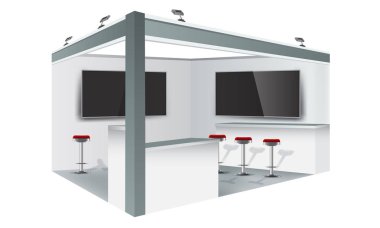 Sergi stand ekran ticaret Booth'un mockup renk tasarımı, beyaz ve gri.