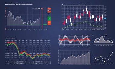İnce çizgi vektör grafikler, Çizelgeler ve diyagramları iş sunu illüstrasyon için düz elemanları ile