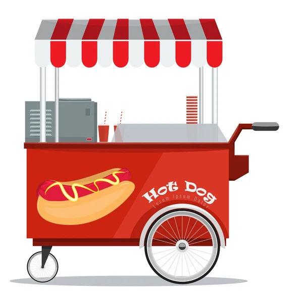 Chariot à hot-dog avec auvent. Vecteur plat et couleur unie — Image vectorielle