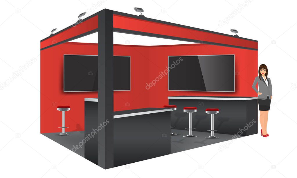 Exhibition stand display trade booth mockup design, white and grey colors.