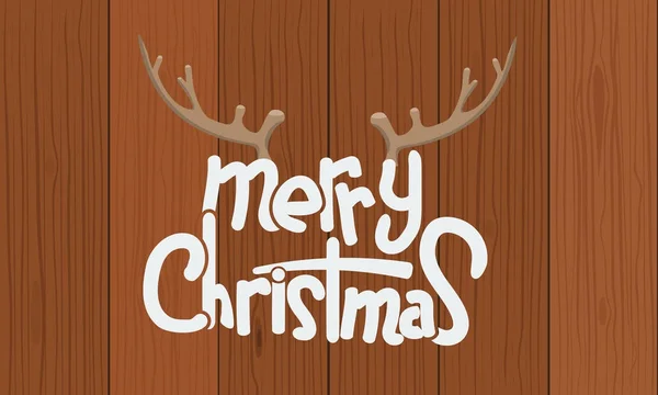 Merry Christmas bokstäver Design med hjorthorn med wood bakgrund. Vektorillustration. — Stock vektor