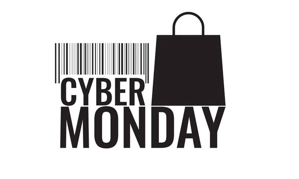 Cyber lunes símbolo con bolsa de compras y código de barras. Concepto de venta . — Vector de stock