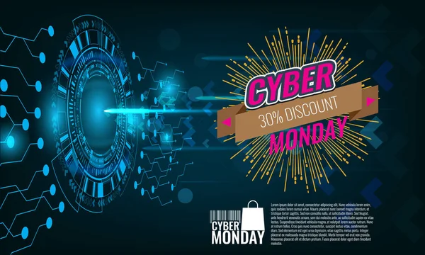 Cyber Monday Venta concepto wiht tecnología banner de fondo . — Vector de stock