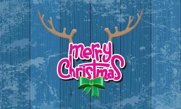 Buon Natale Lettering Design con corno di cervo con sfondo in legno. Illustrazione vettoriale . — Vettoriale Stock