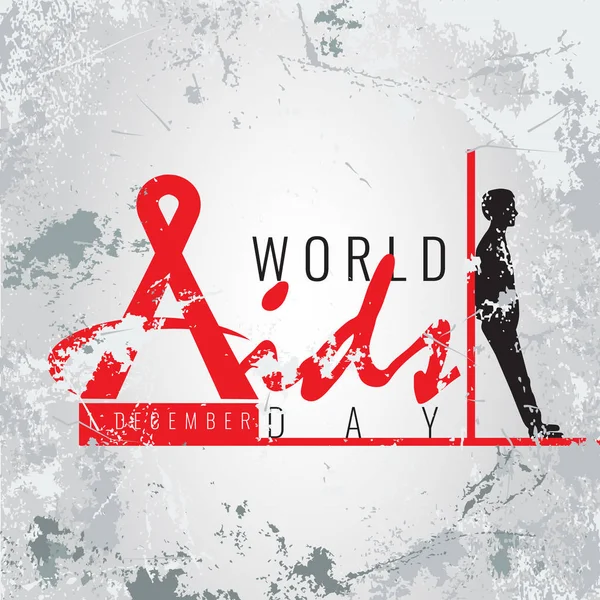 Stop symbole de signe du sida avec ruban et silhouette homme maigre sur la ligne avec le style grunge . — Image vectorielle