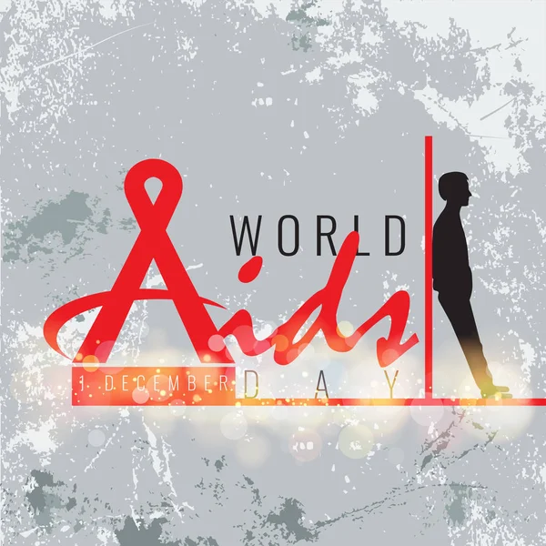 Stop symbole de signe du sida avec ruban et silhouette homme maigre sur la ligne avec le style grunge . — Image vectorielle