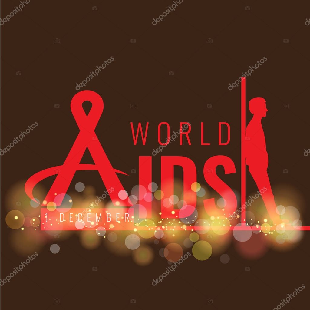 Stop AIDS sign symbol with ribbon and man silhouette lean on line with grunge style. Illustrated vector.