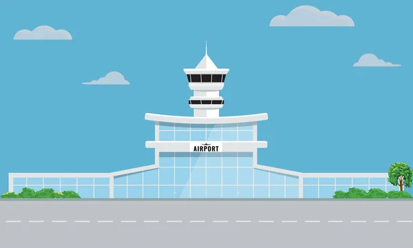 Flygplats bygga torn med platta och enfärgad design. — Stock vektor