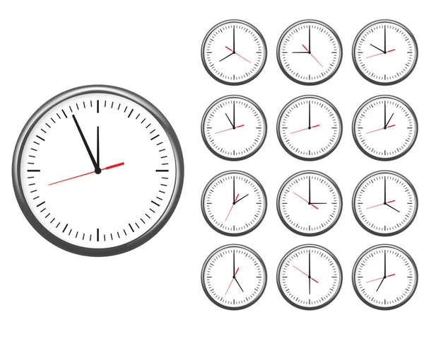 Ściana office zegar zestaw ikon. pokazuje co godziny. — Wektor stockowy