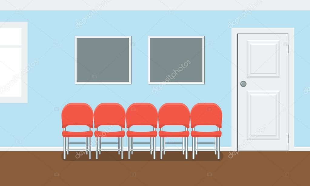 Waiting room for patients in the dental office. Interior building for stomatology concept. Vector in flat style.