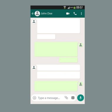 Mobil UI kiti sohbet app şablon smartphone ekranında.