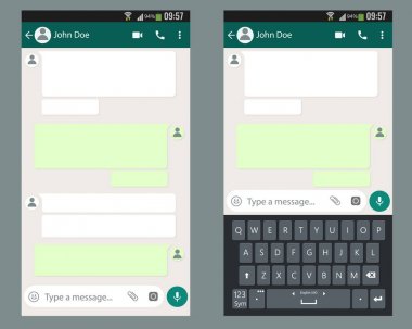 Mobil UI kiti sohbet uygulaması ile mobil klavye şablon smartphone ekranında.