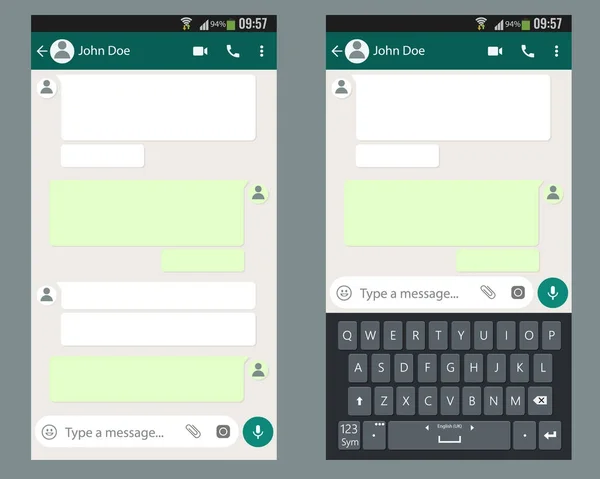 Mobile UI kit Chat app avec modèle de clavier mobile sur l'écran du smartphone . — Image vectorielle