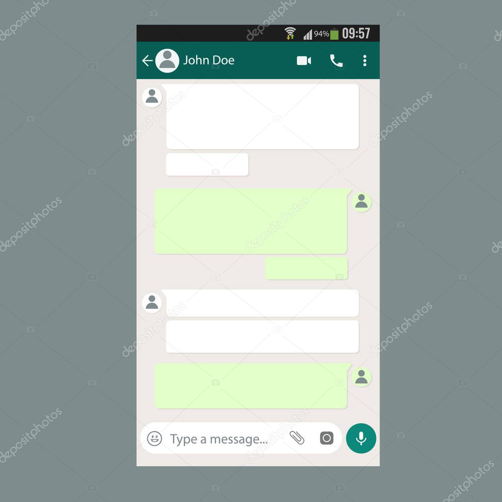 Mobile UI kit Chat app template on smartphone screen.