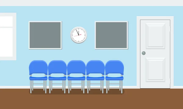 Sala de espera para pacientes en el consultorio dental. Edificio interior para concepto estomatológico. Vector en estilo plano. — Archivo Imágenes Vectoriales