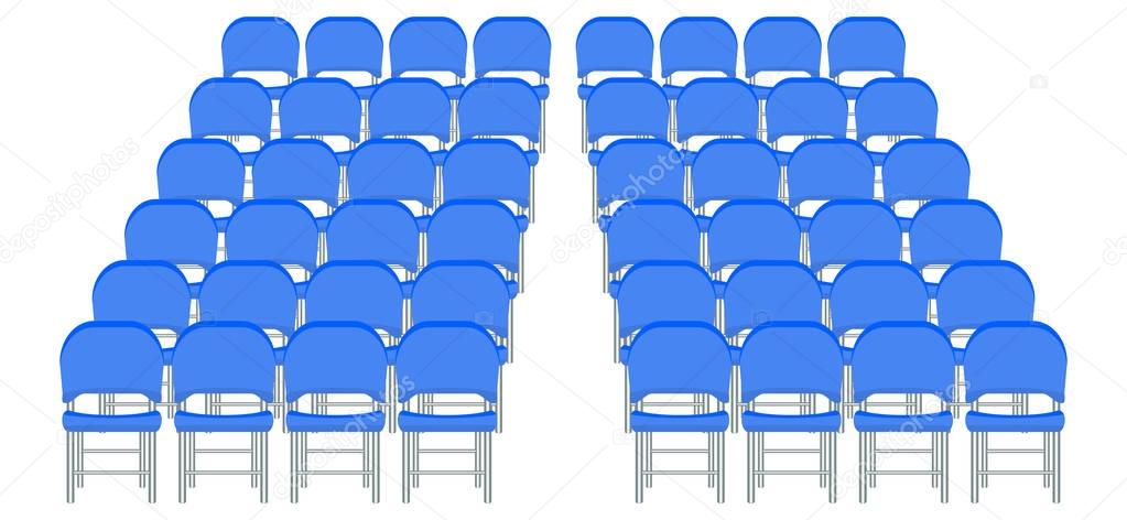 Group of red plastic chairs with flat and solid color design. Illustrated vector.
