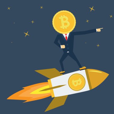 Lider Bitcoin roket başarı ile uçan gemi biridir. Geliştirme kavramı.