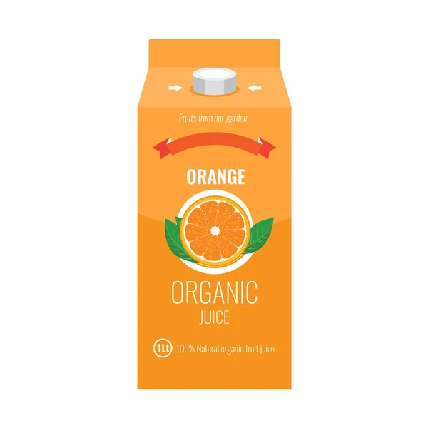 Pacchetto del succo d'arancia con stile di progettazione di colore solido e piatto. — Vettoriale Stock