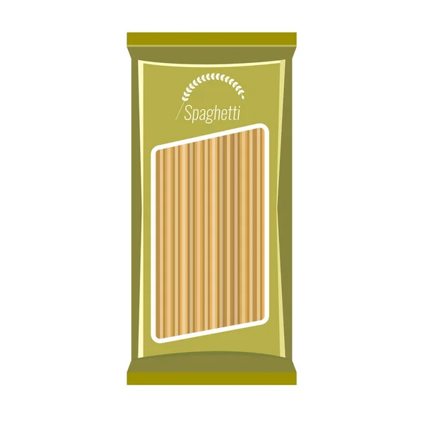 Spaghetti of pasta pakket mockup, geïsoleerd op een witte achtergrond. Plat en effen kleur stijl geïllustreerd Vector. — Stockvector