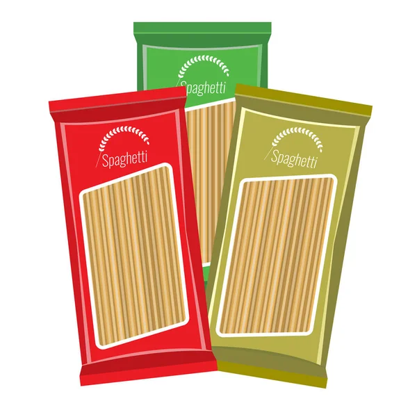 Espaguetis o paquete de pasta maqueta, aislado sobre fondo blanco. Estilo de color plano y sólido Vector ilustrado . — Archivo Imágenes Vectoriales