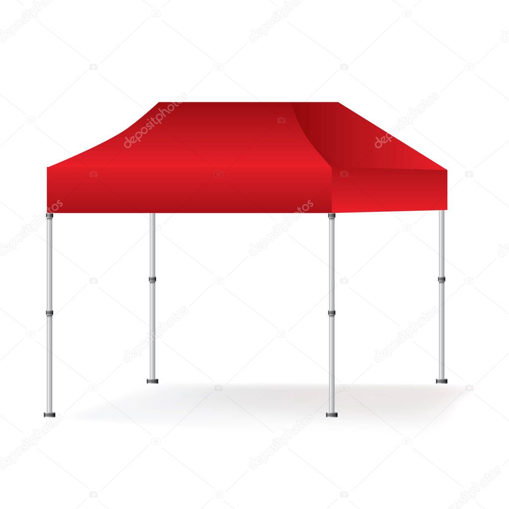 Blank outdoor red marquee tent booth mock up isolated on white background. Vector illustration